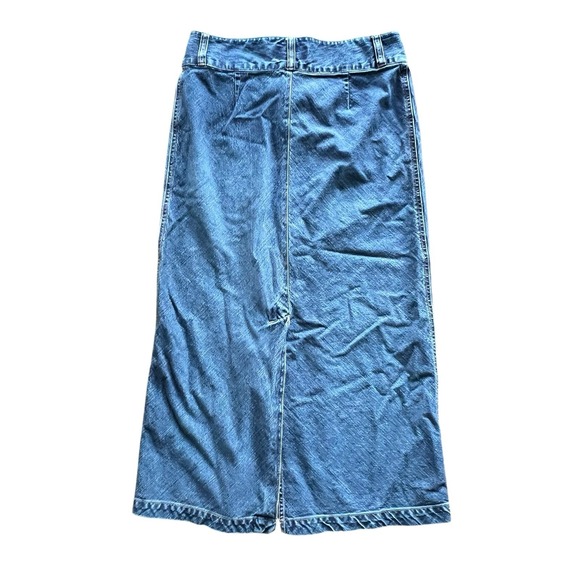 Vtg Y2K Old Navy Denim Maxi Skirt 10 32" Blue‎ Jean Cotton Back Slit No Pockets - Picture 4 of 9